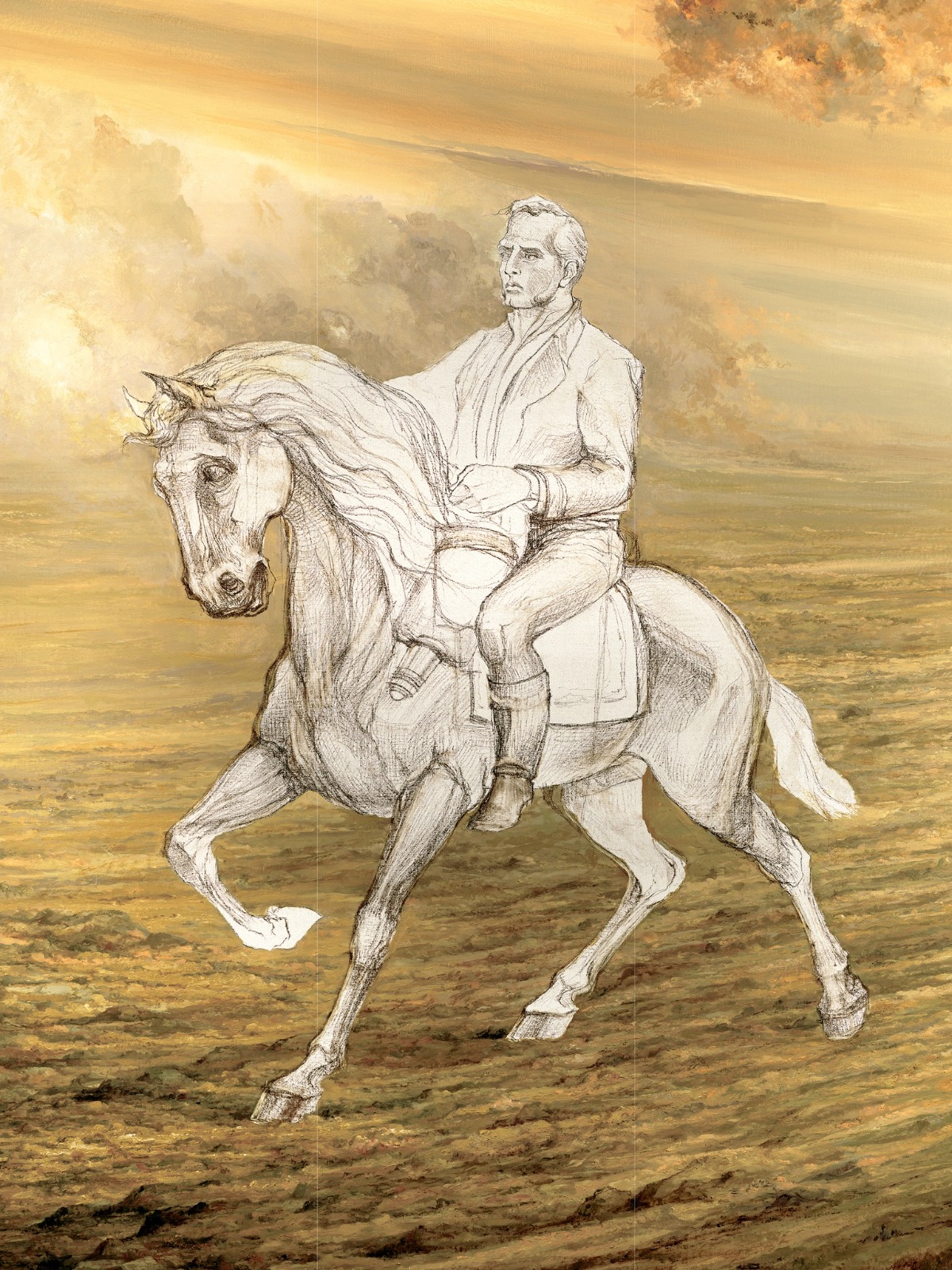 Un dibujo de una persona con un caballo

Descripción generada automáticamente con confianza baja